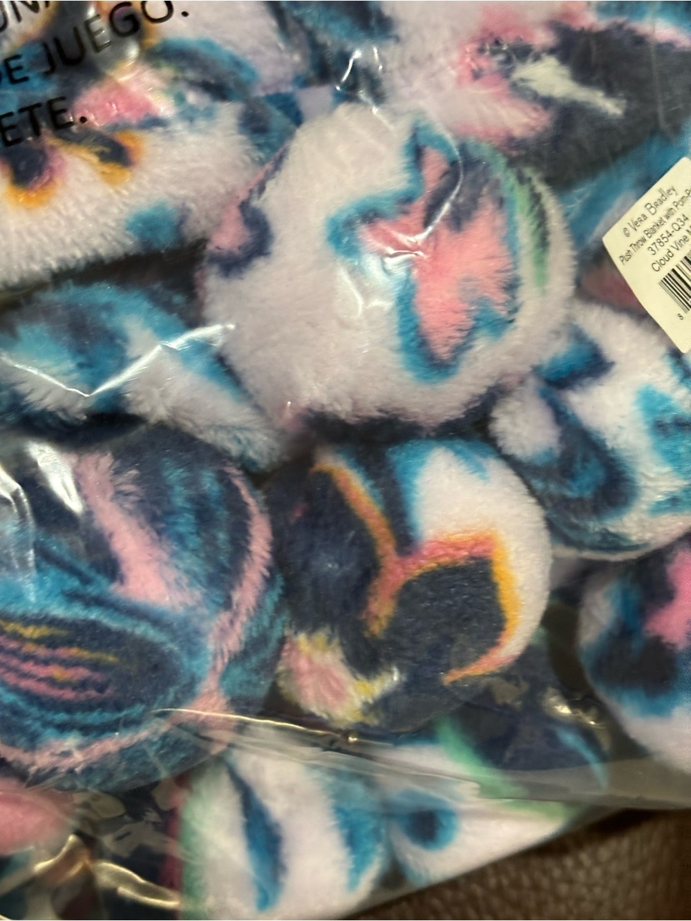 Vera Bradley Floral Plush Throw Blanket with Pom Poms - Picture 4 of 6